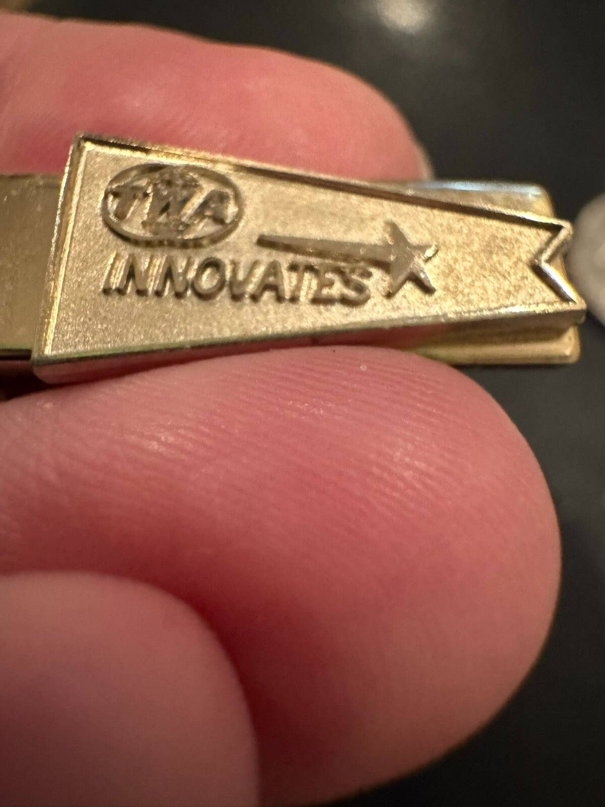 TWA Innovates Tie Clip Tack Gold Tone Vintage
