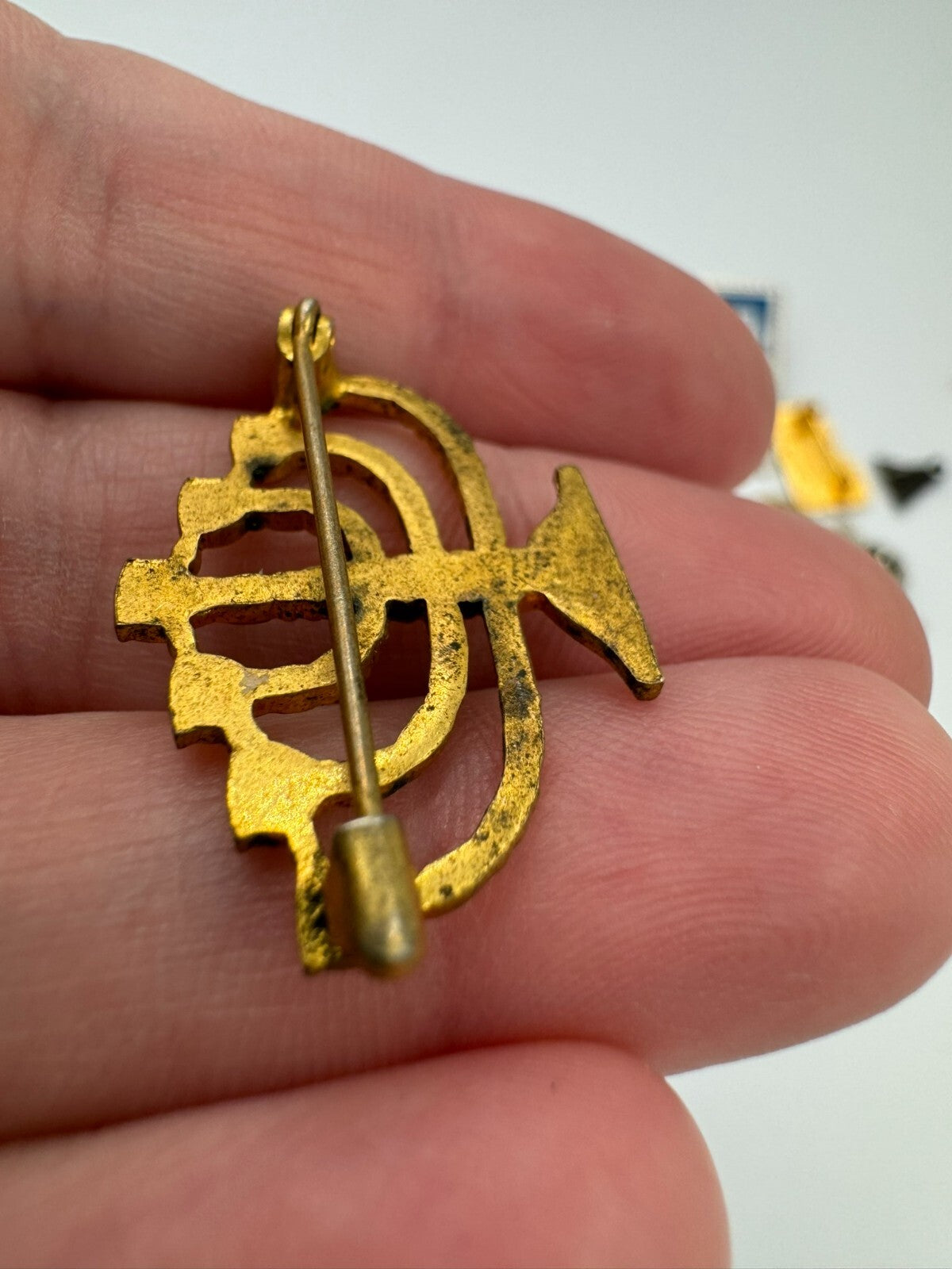 Vintage Gold Tone Menorah Pin Brooch Jewish Lapel Button