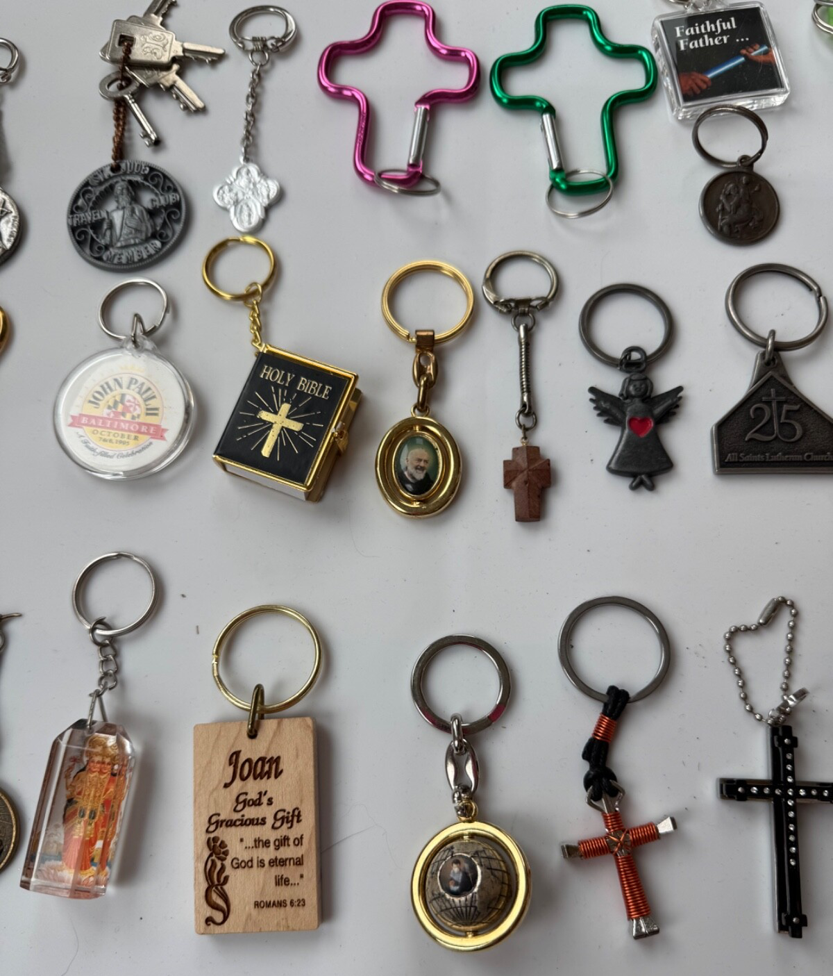 Lot of 30+ Vintage Religious Christian Keychains Key Chains Angels Crosses