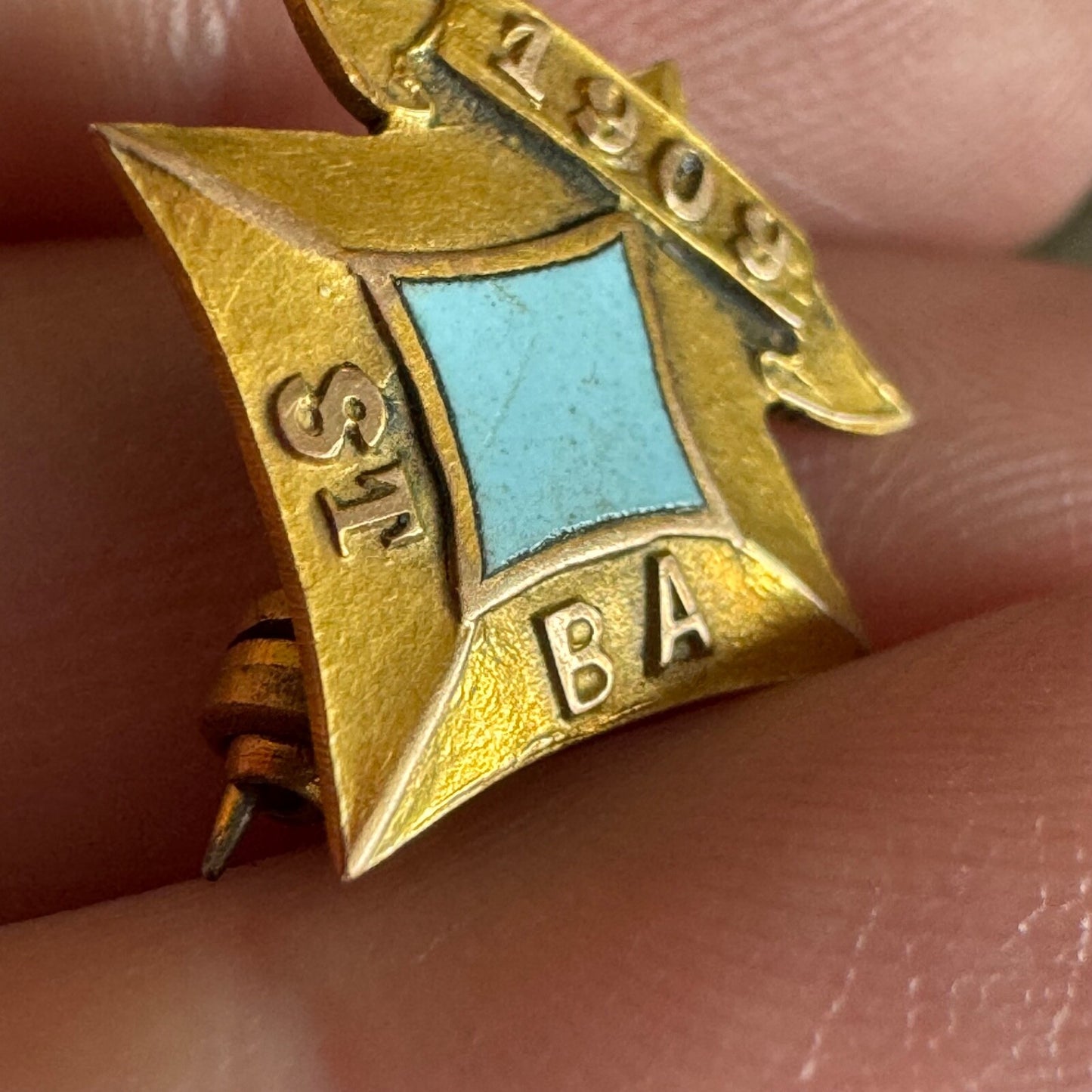 Antique 1909 St BA St Barnabas School ? Lapel Pin Engraved