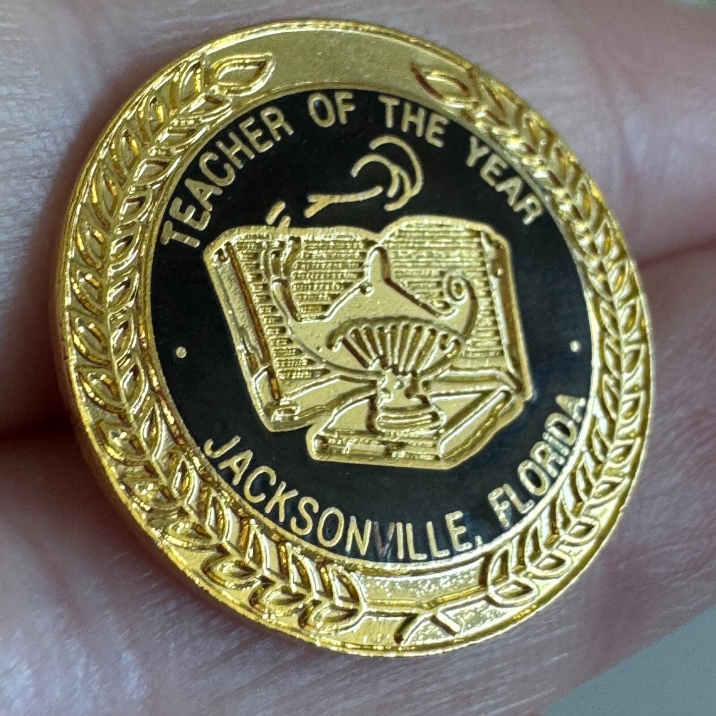 Vintage Teacher of the Year Jacksonville Florida Pin Gold Tone