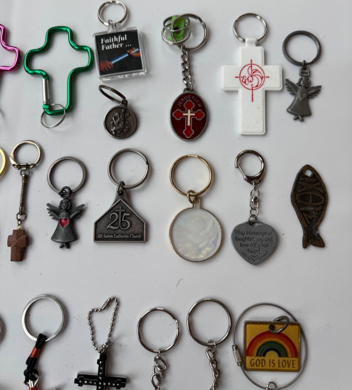 Lot of 30+ Vintage Religious Christian Keychains Key Chains Angels Crosses