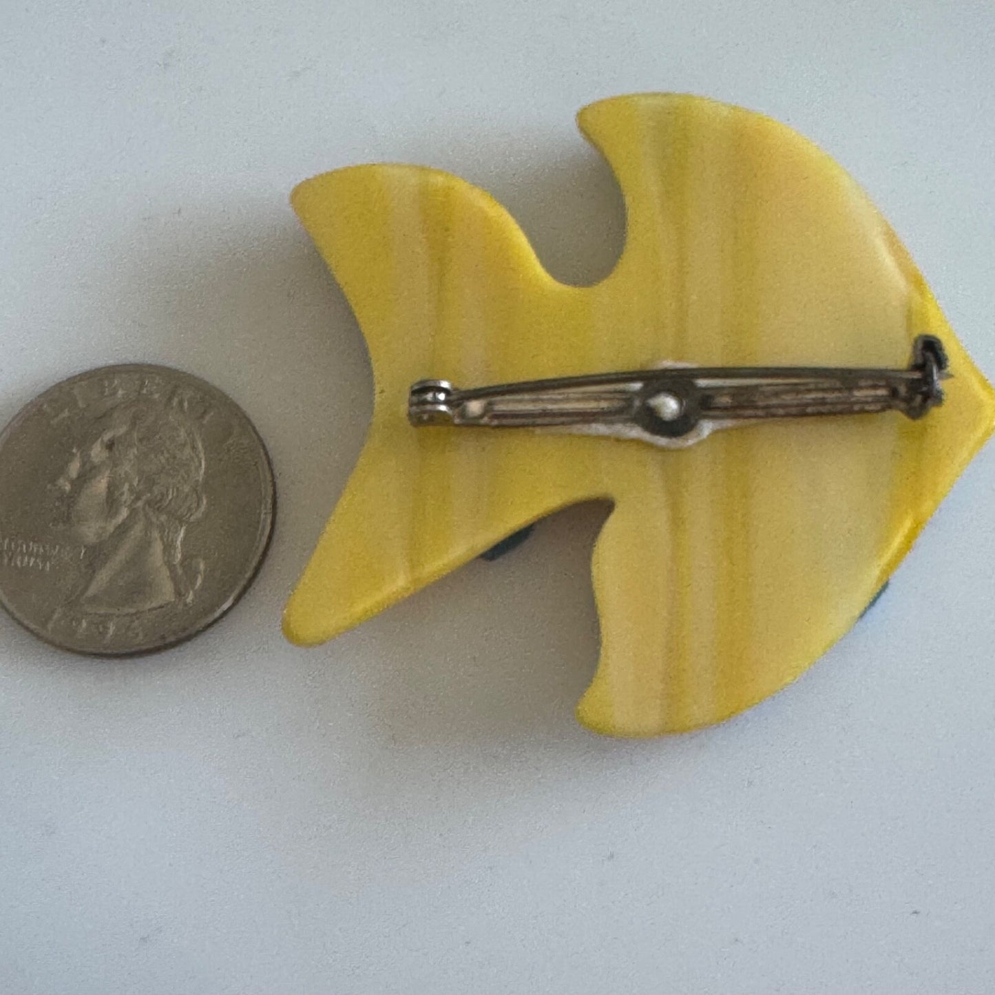 Vintage Art Glass Yellow Blue Fish Brooch Pin