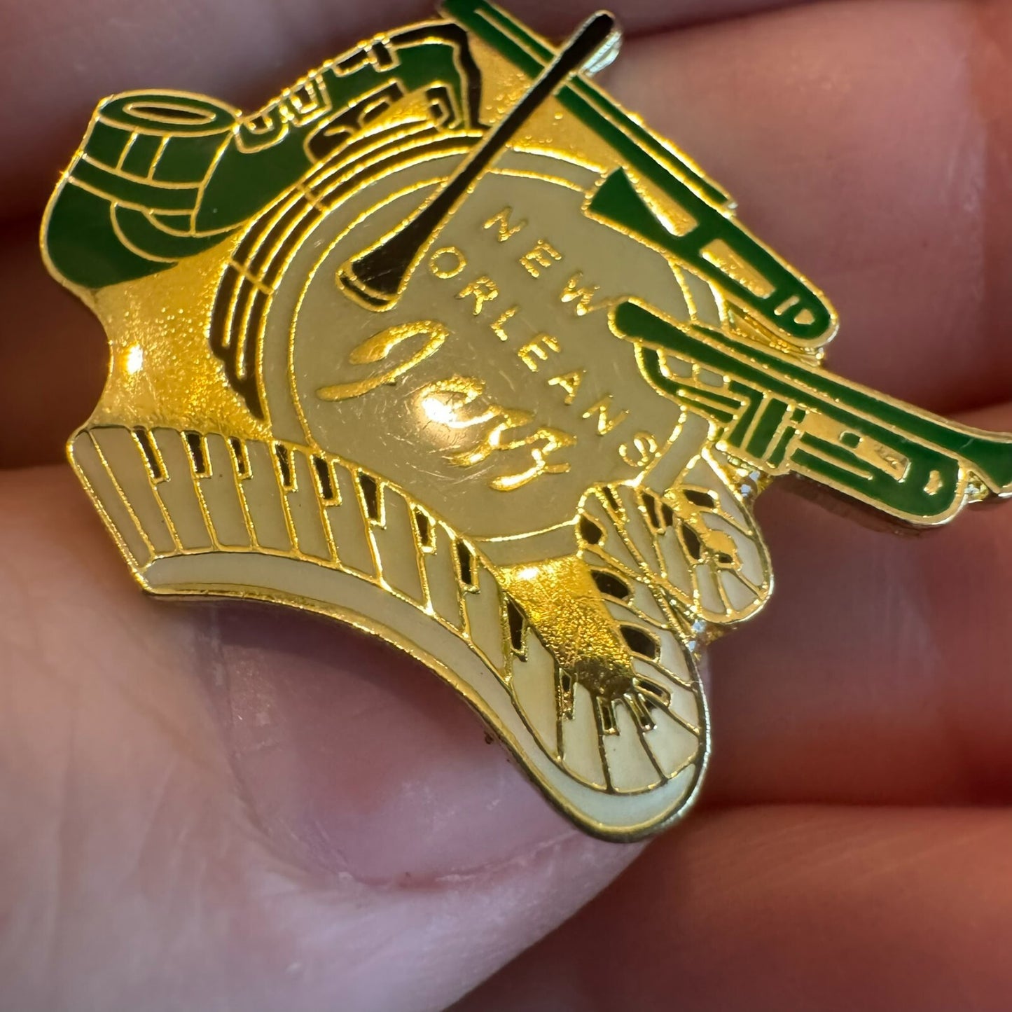 Vintage New Orleans Jazz Souvenir Lapel Pin Piano Saxophone Trombone Trumpet
