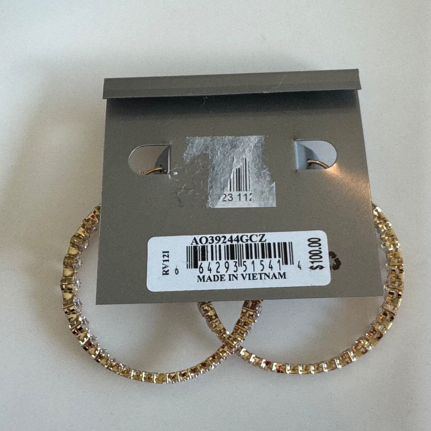 Nadri Gold Hoop Earrings With Crystal New On Card Pierced $100