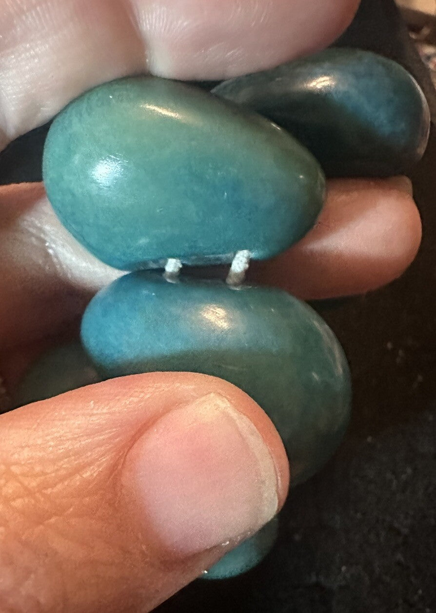 Vintage Organic Tagua Nut Stretch Bracelet | Mallard Blue - Gorgeous!