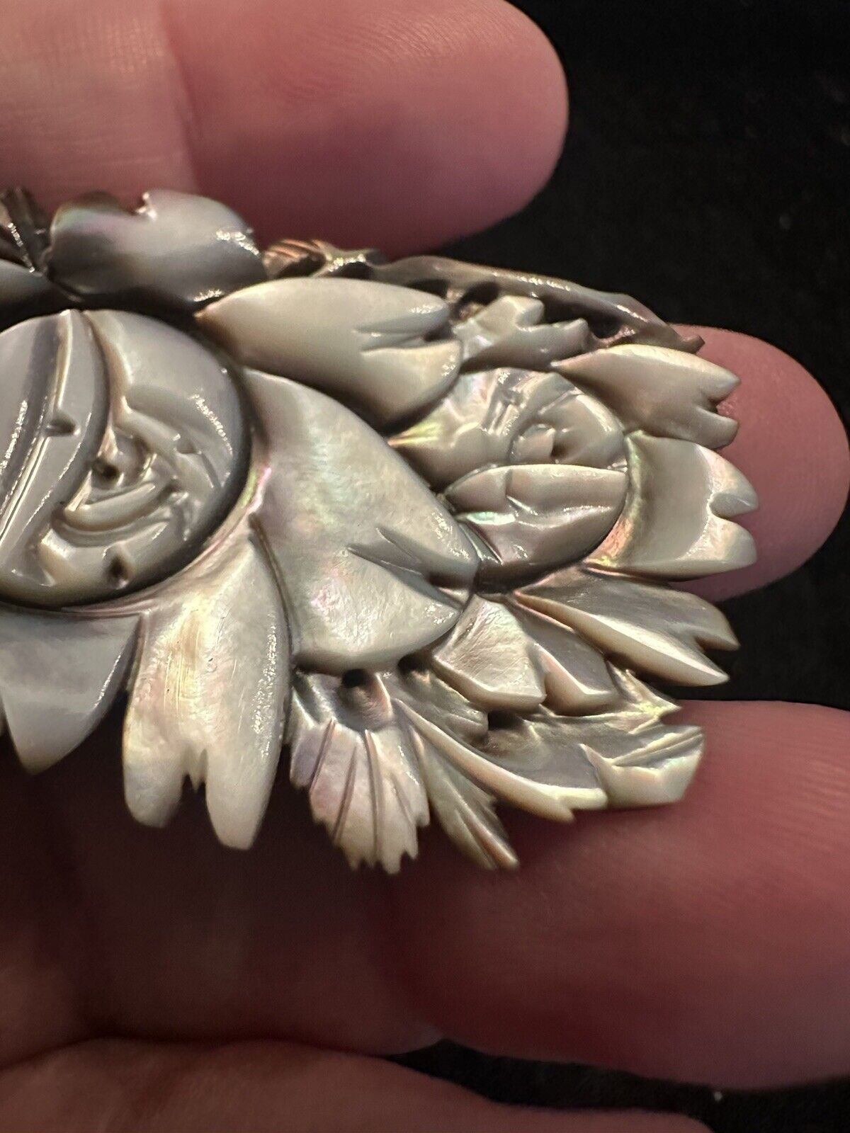 Antique Mother Of Pearl Carved Floral Victorian Brooch Pin - Stunning - Estate