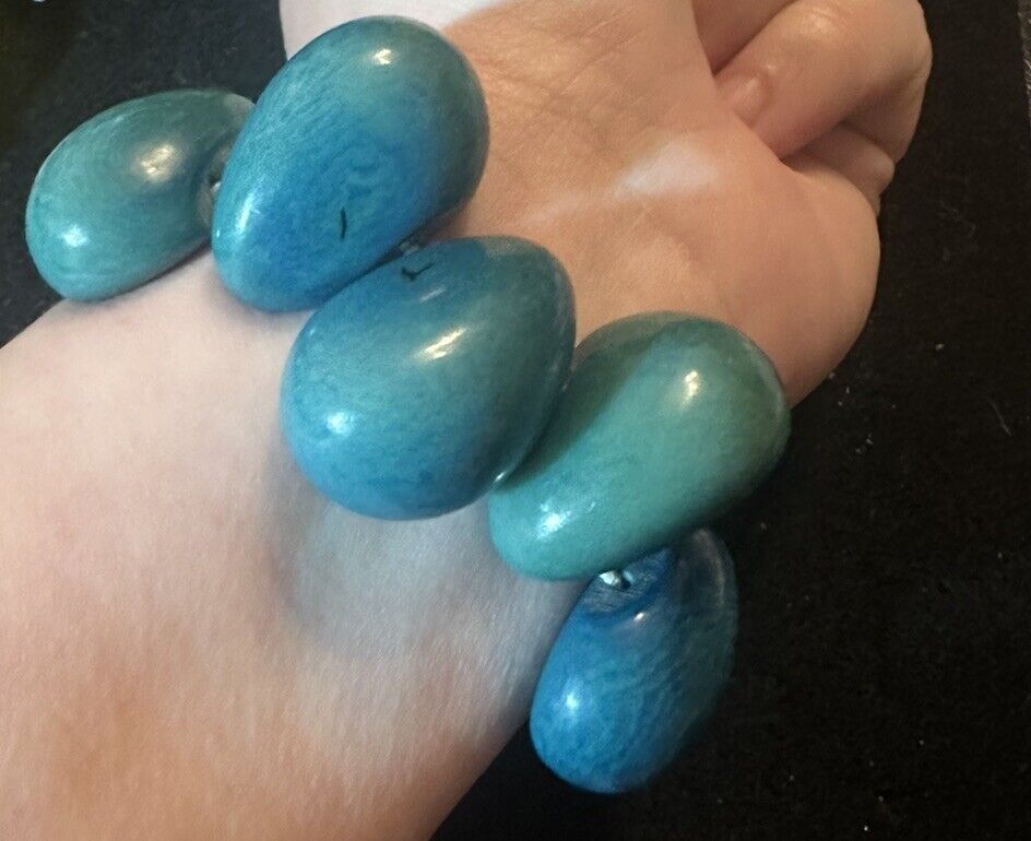Vintage Organic Tagua Nut Stretch Bracelet | Mallard Blue - Gorgeous!