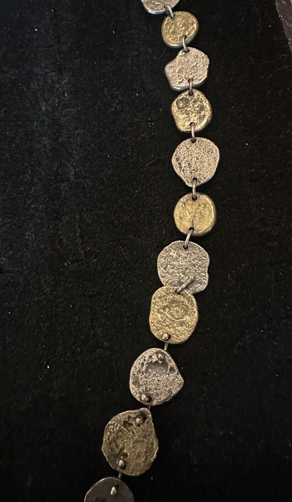 Vintage ANNE DICK Early Unsigned Brutalist Link Necklace Bronze Sterling Clasp