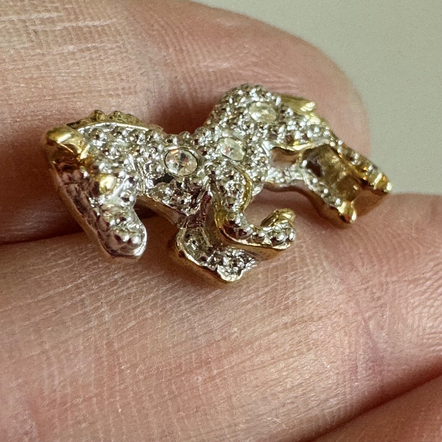 Gold & Rhinestone Prancing Horse Brooch Pin Tie Tack Signed