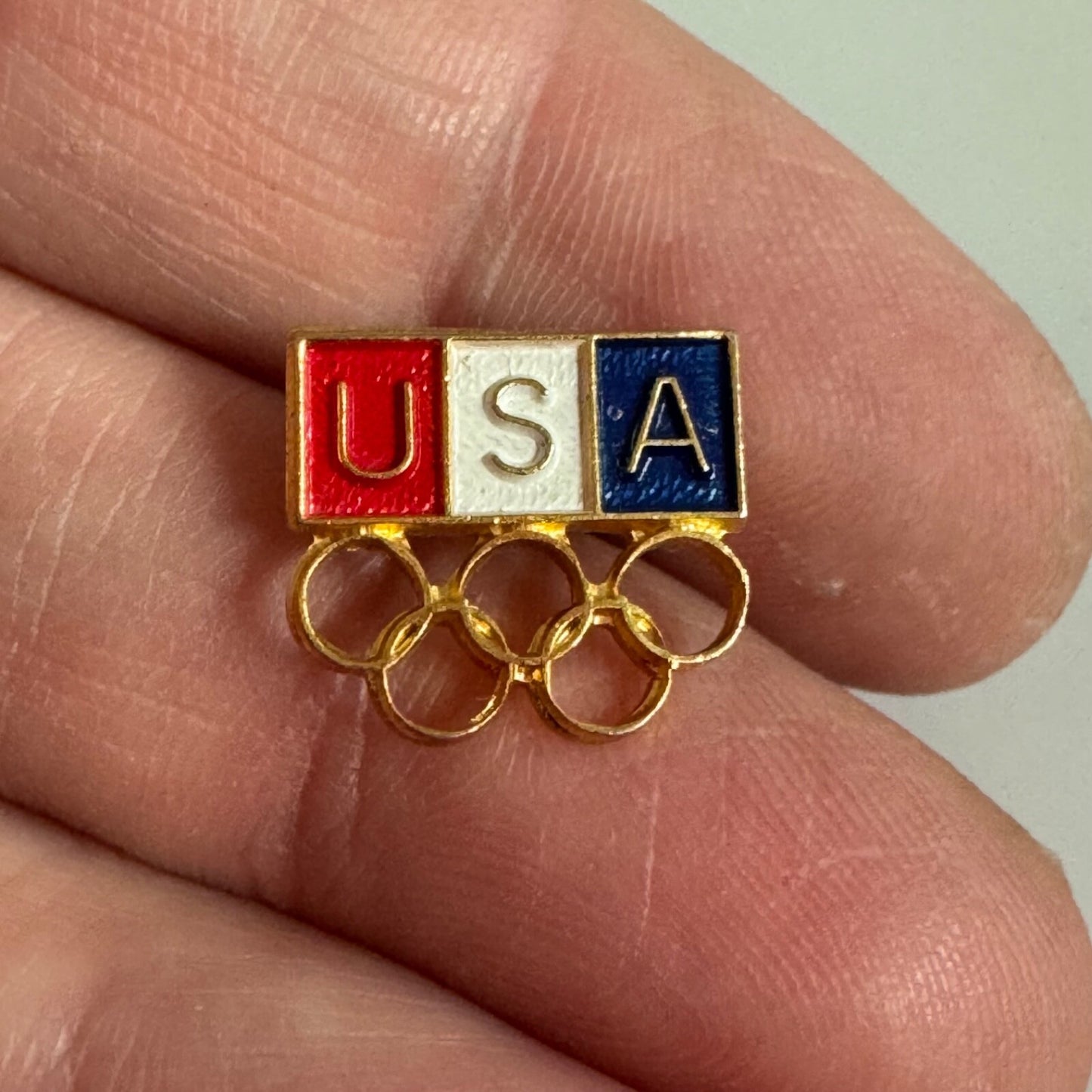Vintage Team USA Olympic Rings Lapel Pin Red White Blue