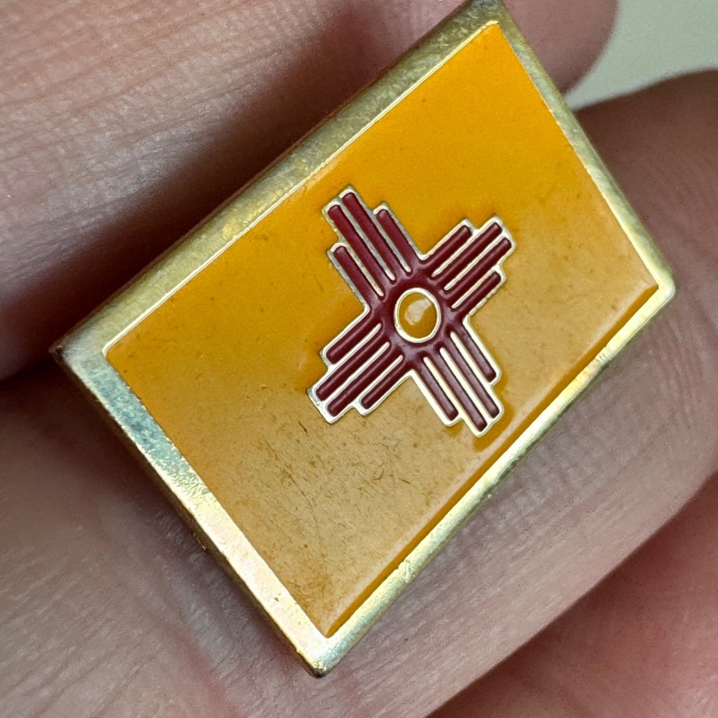 Vintage New Mexico Flag Pin Tie Tack – Zia Symbol Yellow Enamel Badge