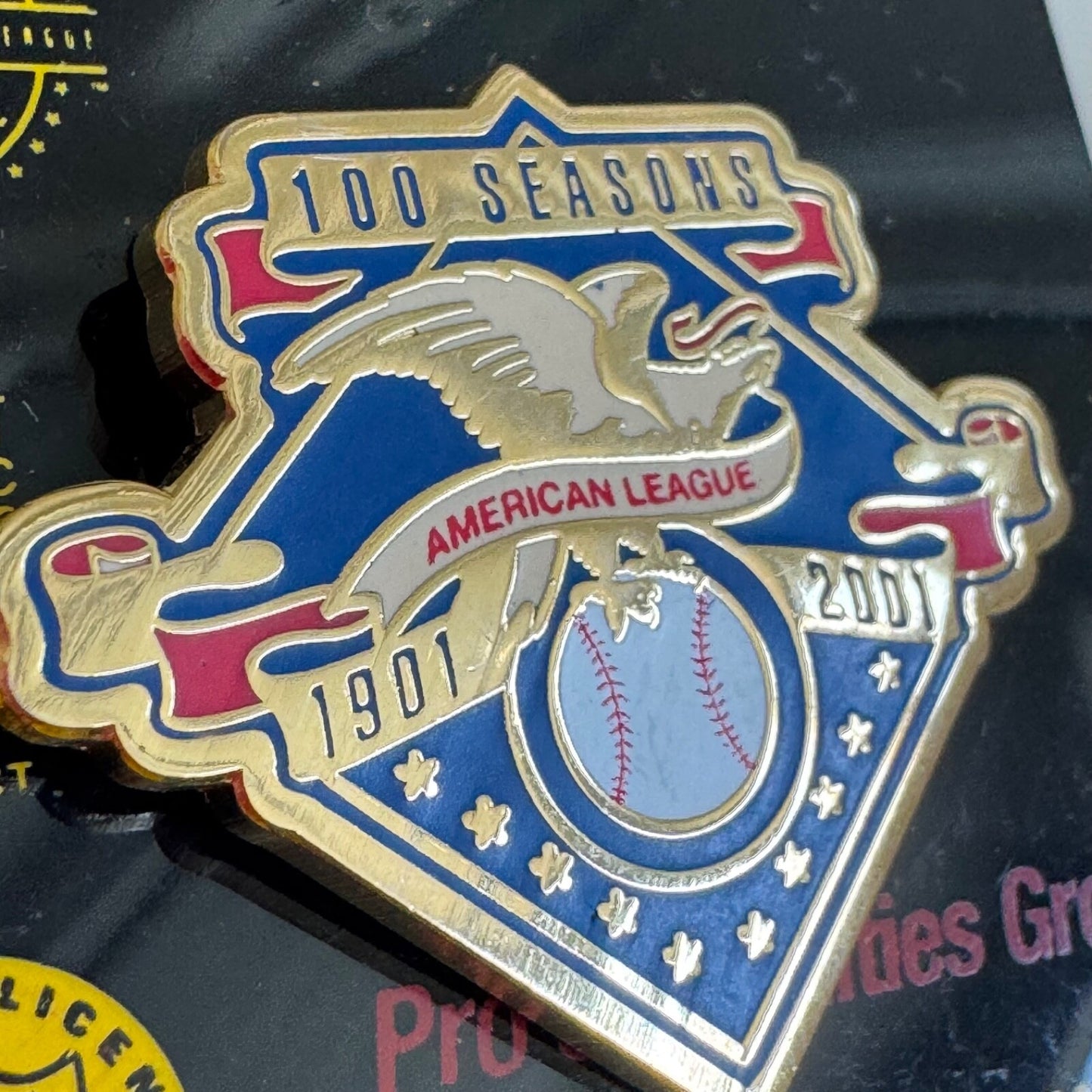 Vintage American League 100 Seasons 1901 2001 Baseball Lapel Pin PSG New on Card