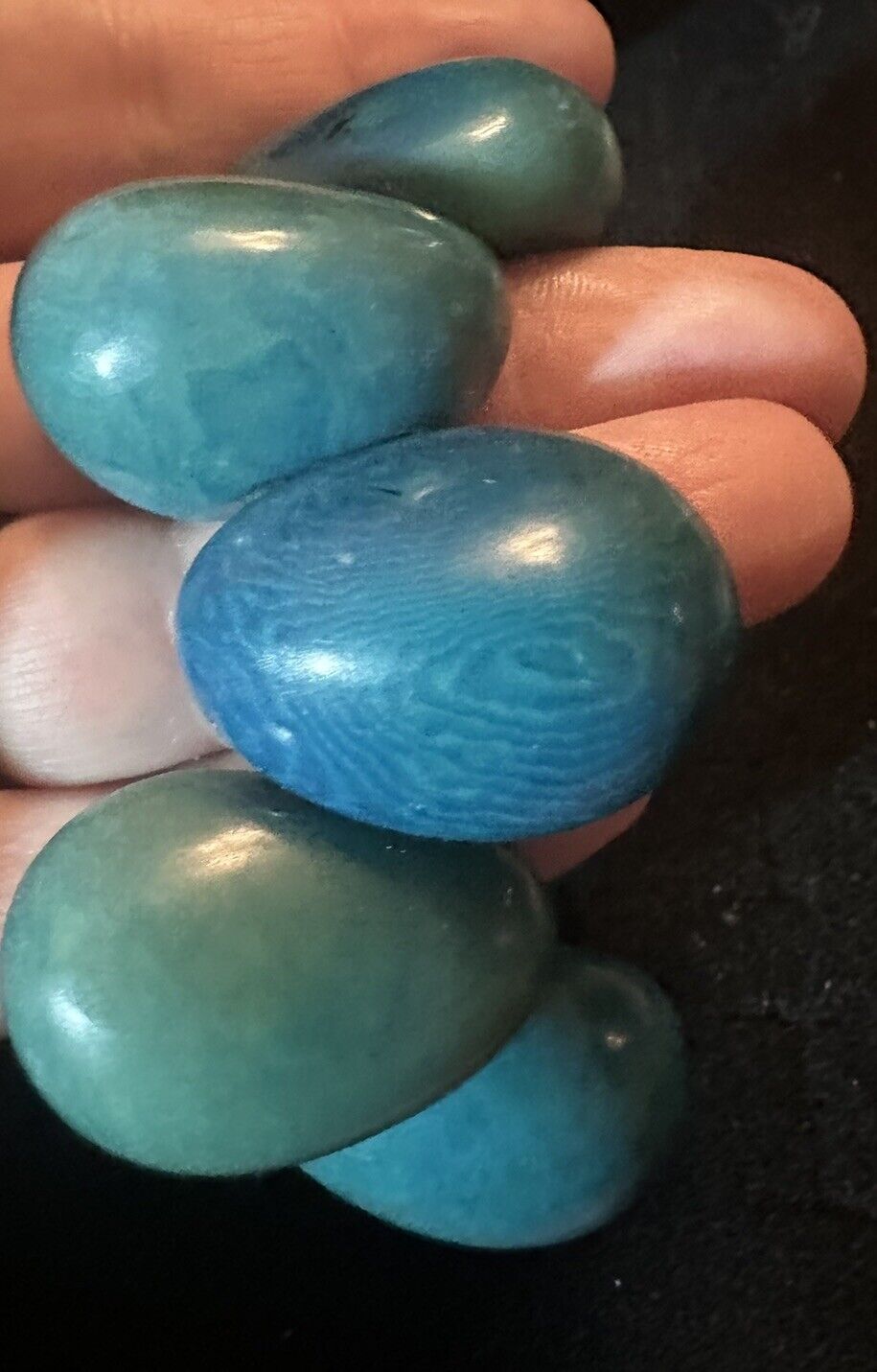 Vintage Organic Tagua Nut Stretch Bracelet | Mallard Blue - Gorgeous!