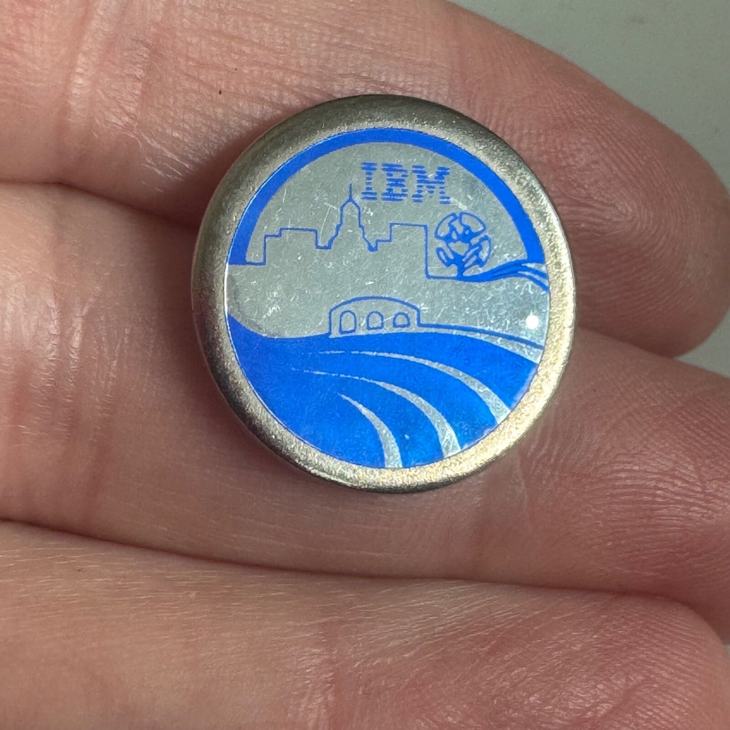 Vintage IBM Silver Tone Lapel Pin Tie Tack 1960s 1970s Blue