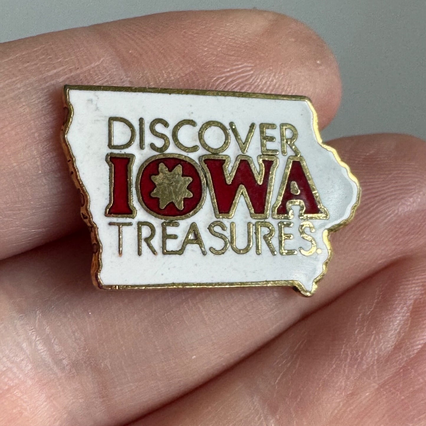 Discover Iowa Treasures Enamel Souvenir Tourist Lapel Pin IA