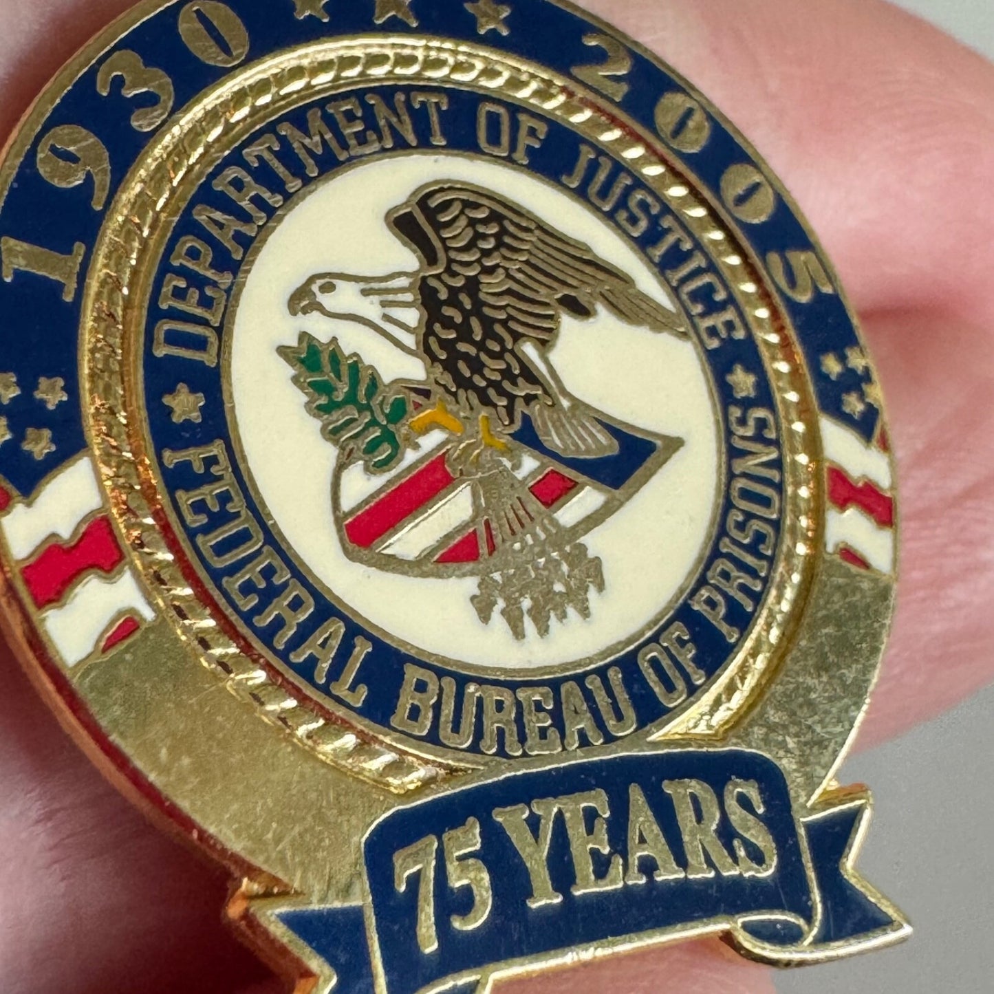 Vintage Federal Bureau of Prisons 75 Years Pin – Department of Justice 1930–2005