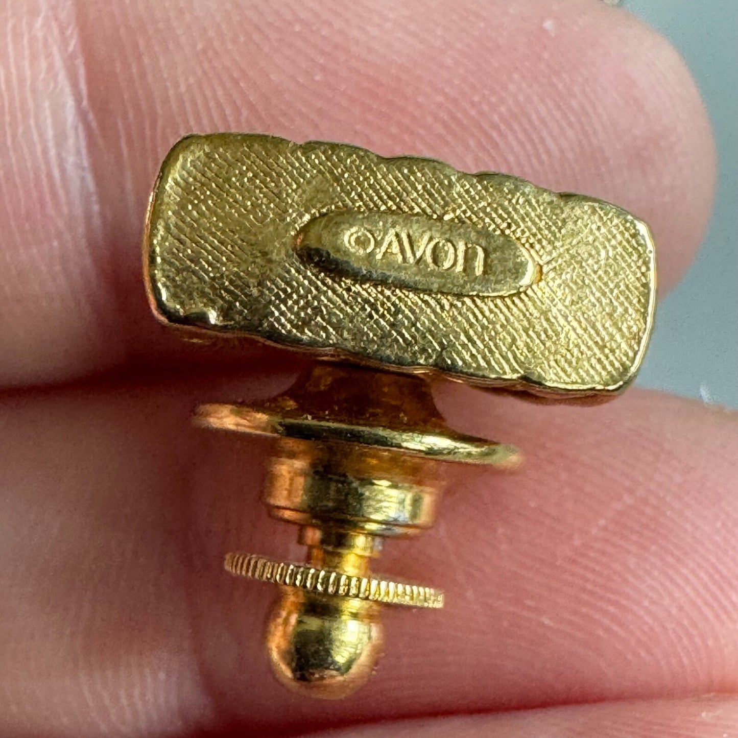 Avon Tiny Purse Scatter Pin Brooch Gold Tone Faux Pearl