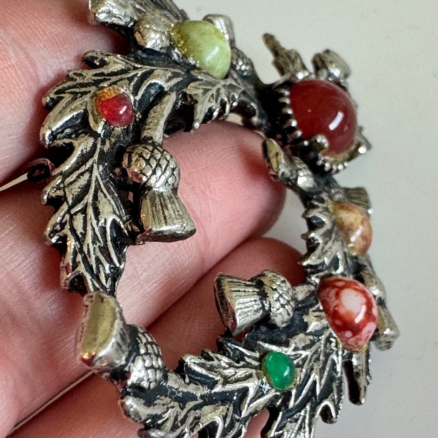 Vintage Jacobite Scottish Thistle Wreath Brooch – Multi-Stone Clan Style Pin