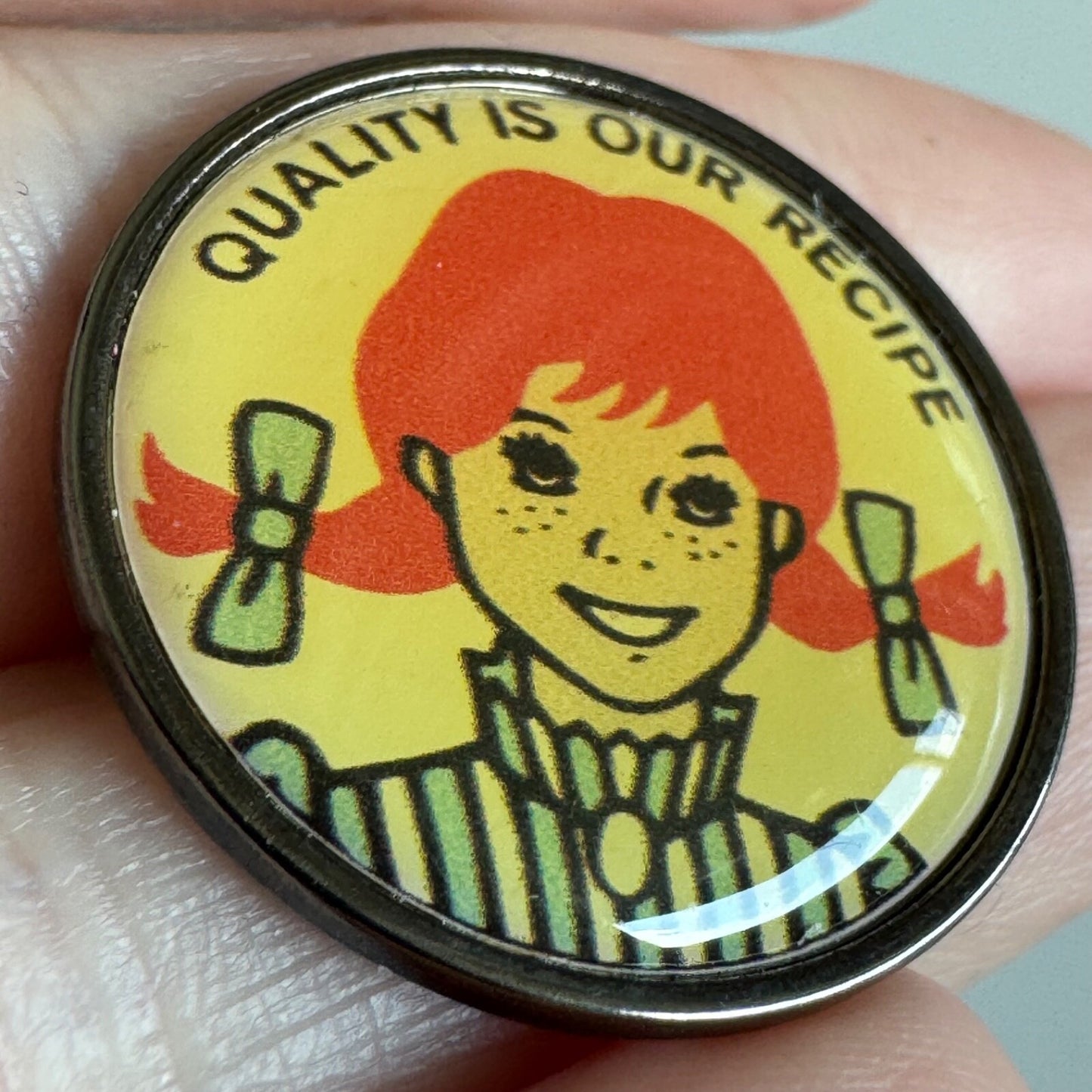 Wendy’s “Quality Is Our Recipe” Pin – Classic Redhead Logo Badge