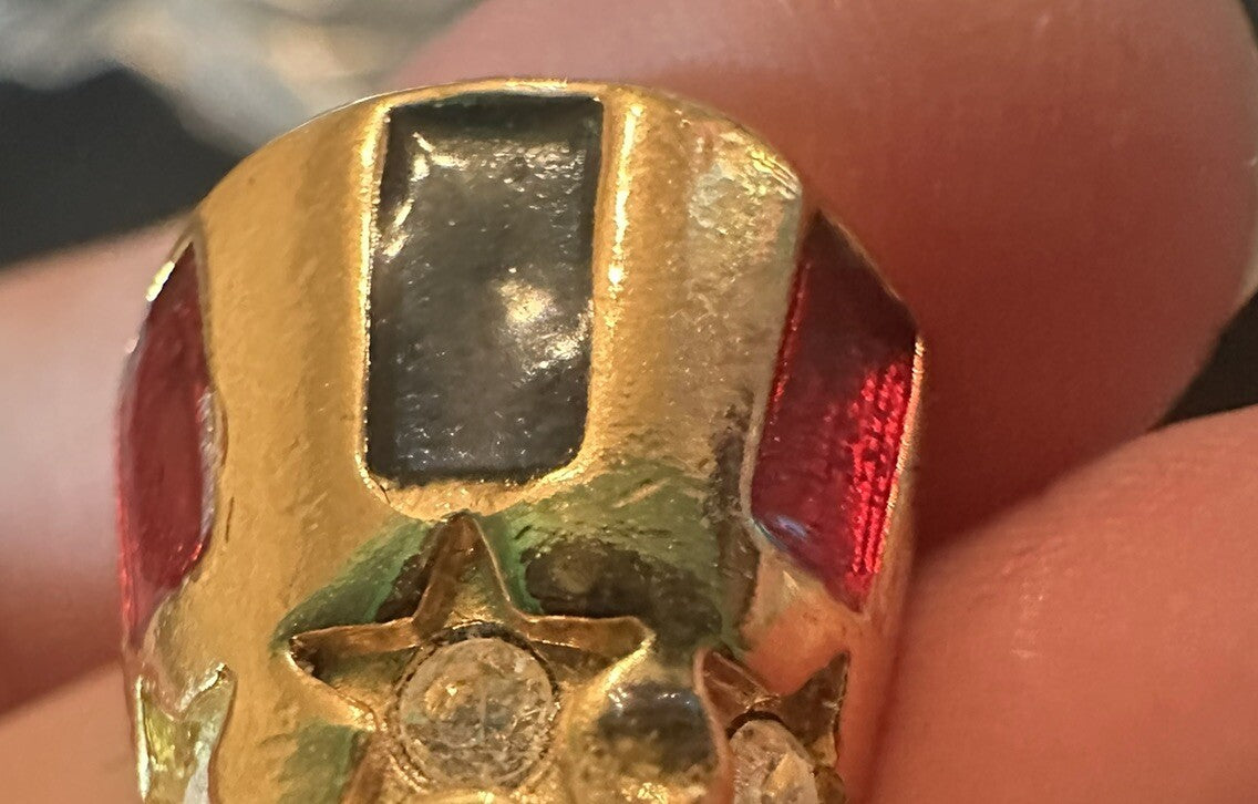 Vintage Avon Patriotic Uncle Sam Hat Red Blue Gold Rhinestone Pin United States