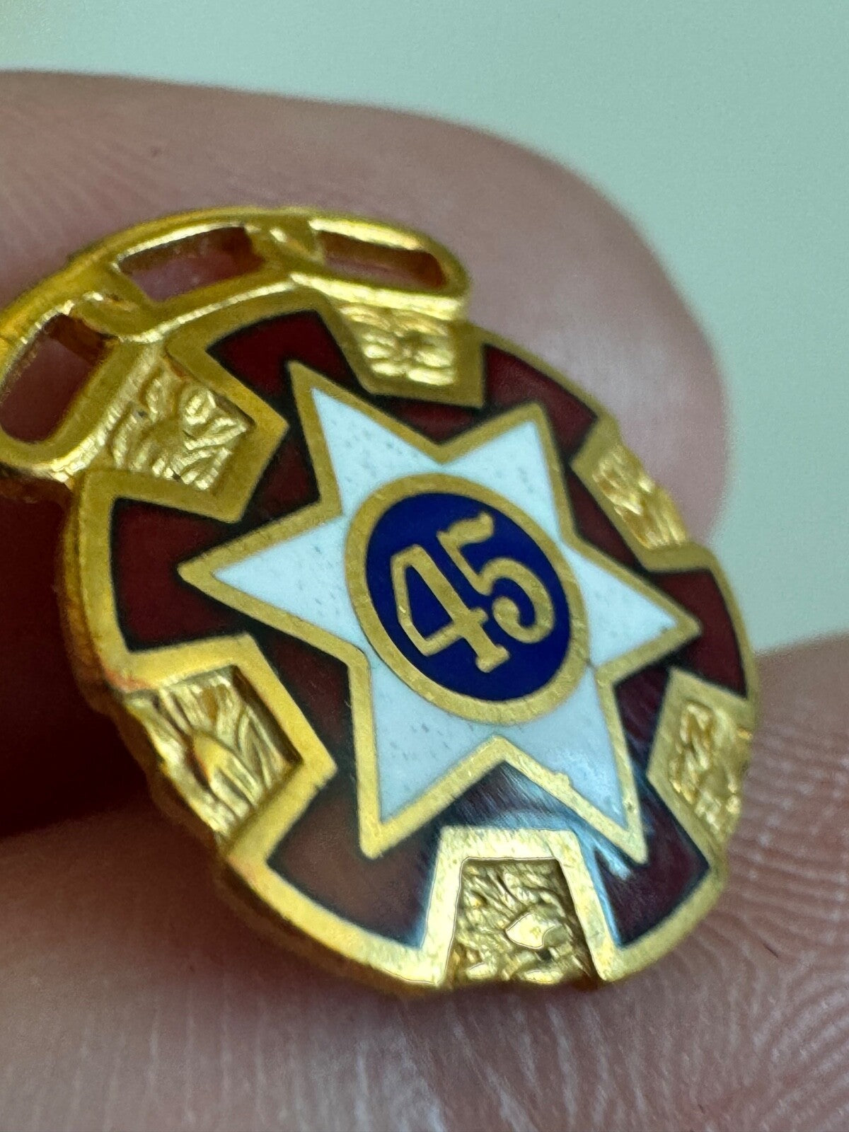 Vintage IOOF 45-Year Service Recognition Star Lapel Pin Tie Tack Odd Fellows
