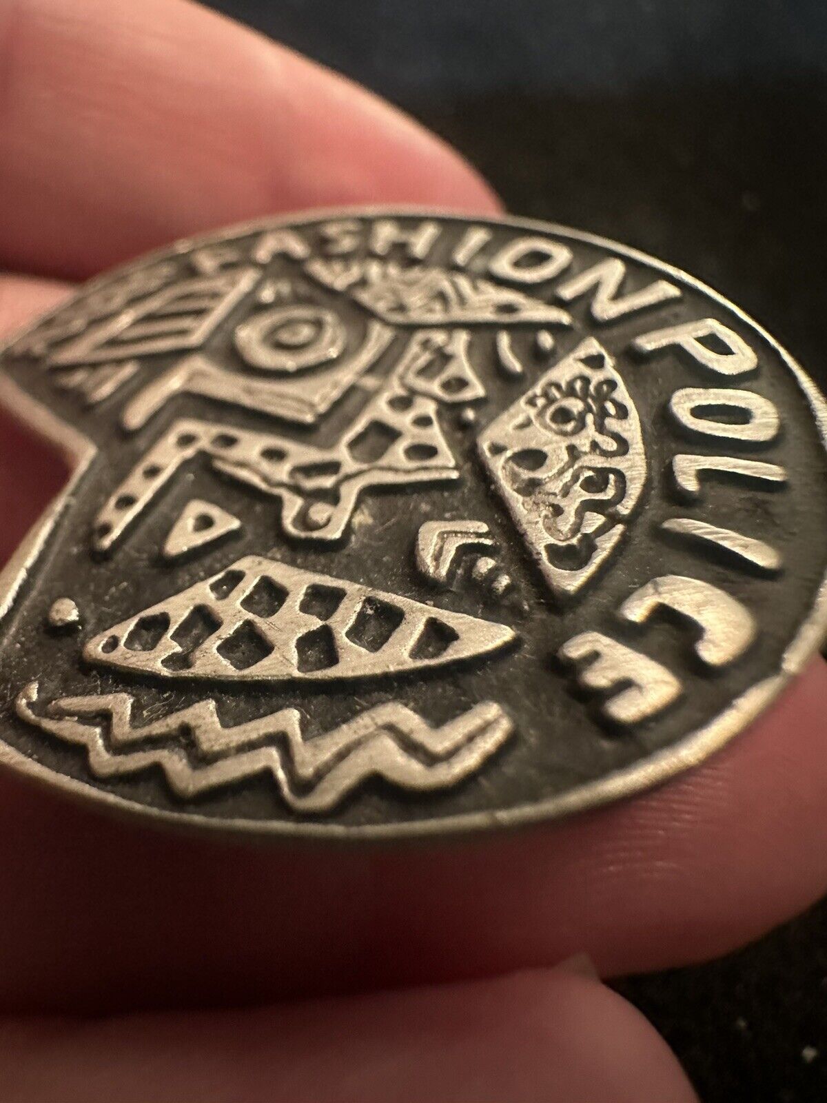 Alice Seely Urban Fetishes Pewter Fashion Police Badge Brooch Pin 1998 RARE