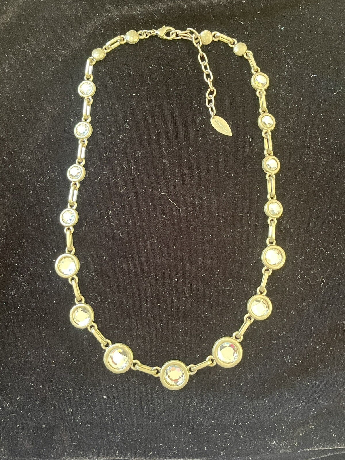 COLDWATER CREEK 24" Muted Goldtone Oval Link Chain Statement Necklace Rhinestone