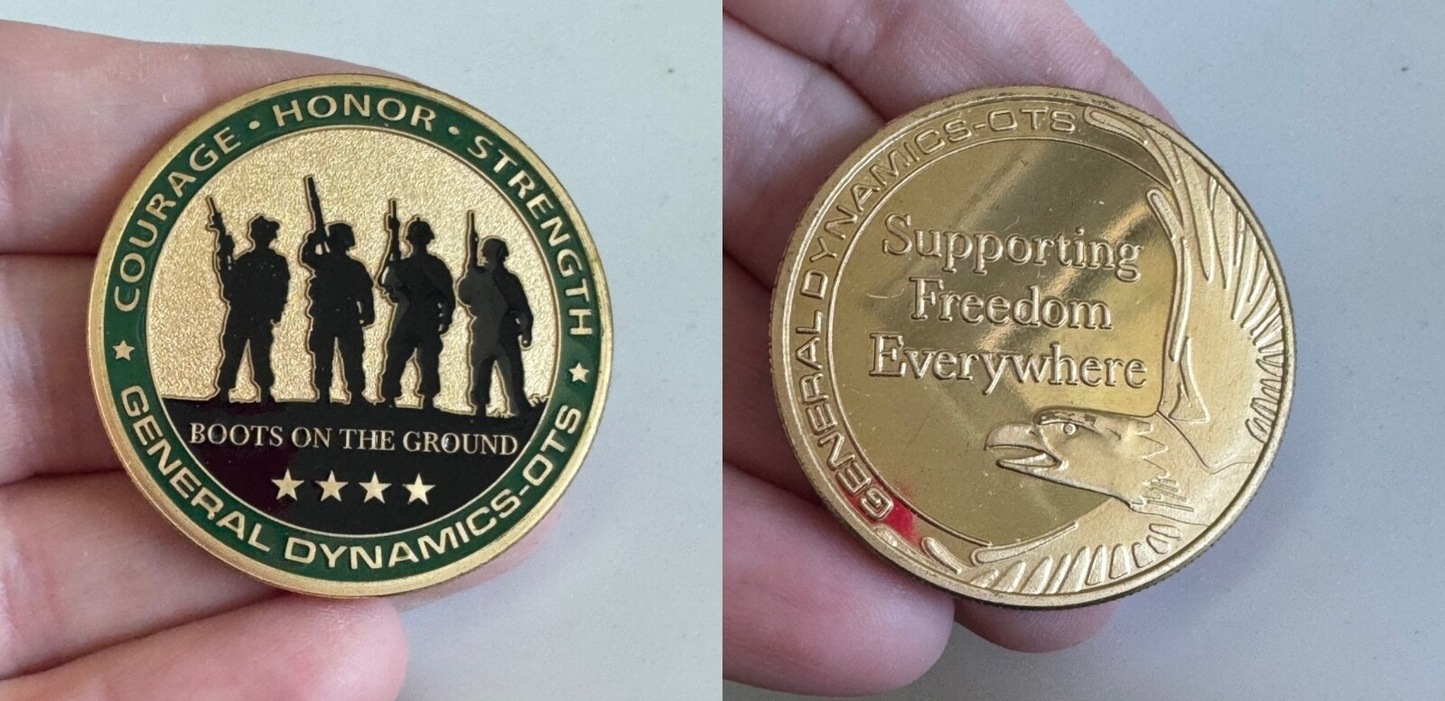 General Dynamics OTS Challenge Coin – Boots on the Ground / Supporting Freedom