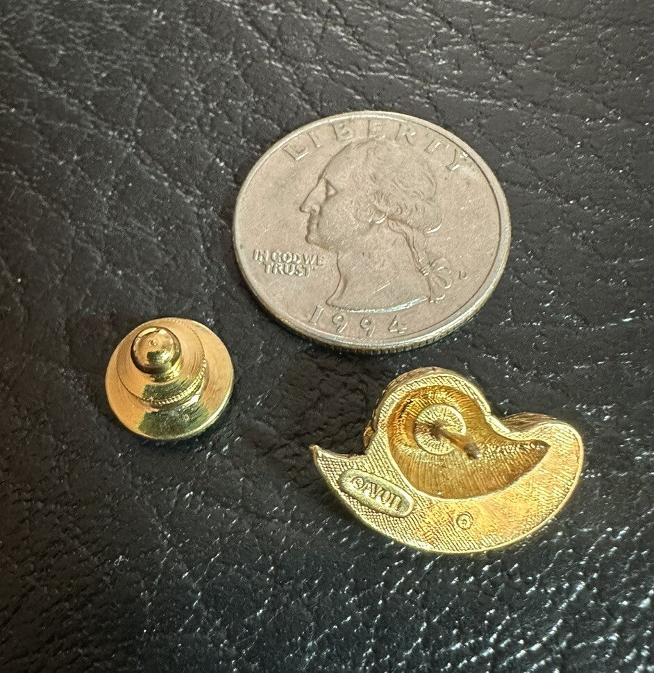 Avon Easter Bonnet Hat Lapel Pin Gold Color Metal W/ Faux Jewel