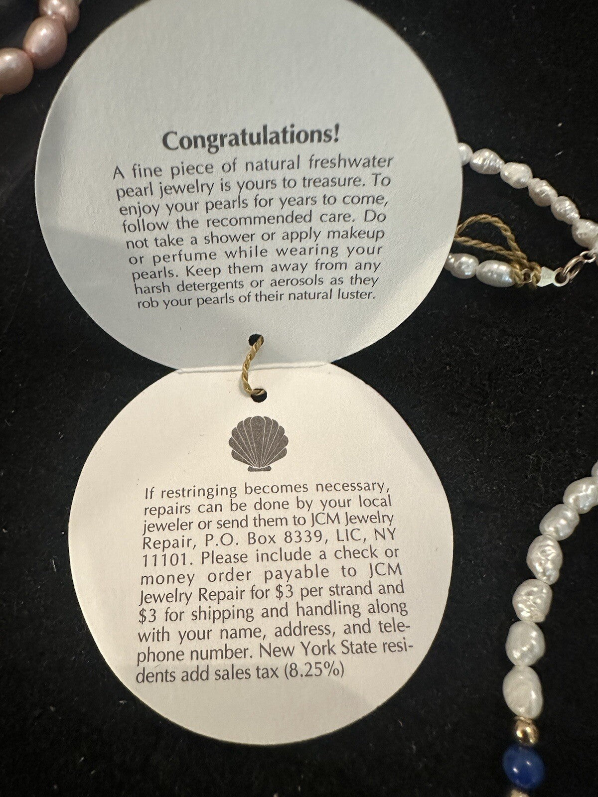 AUTHENTIC SIGNED 14KT & FRESHWATER PEARL LAPIS STATIONS NECKLACE 18.5”