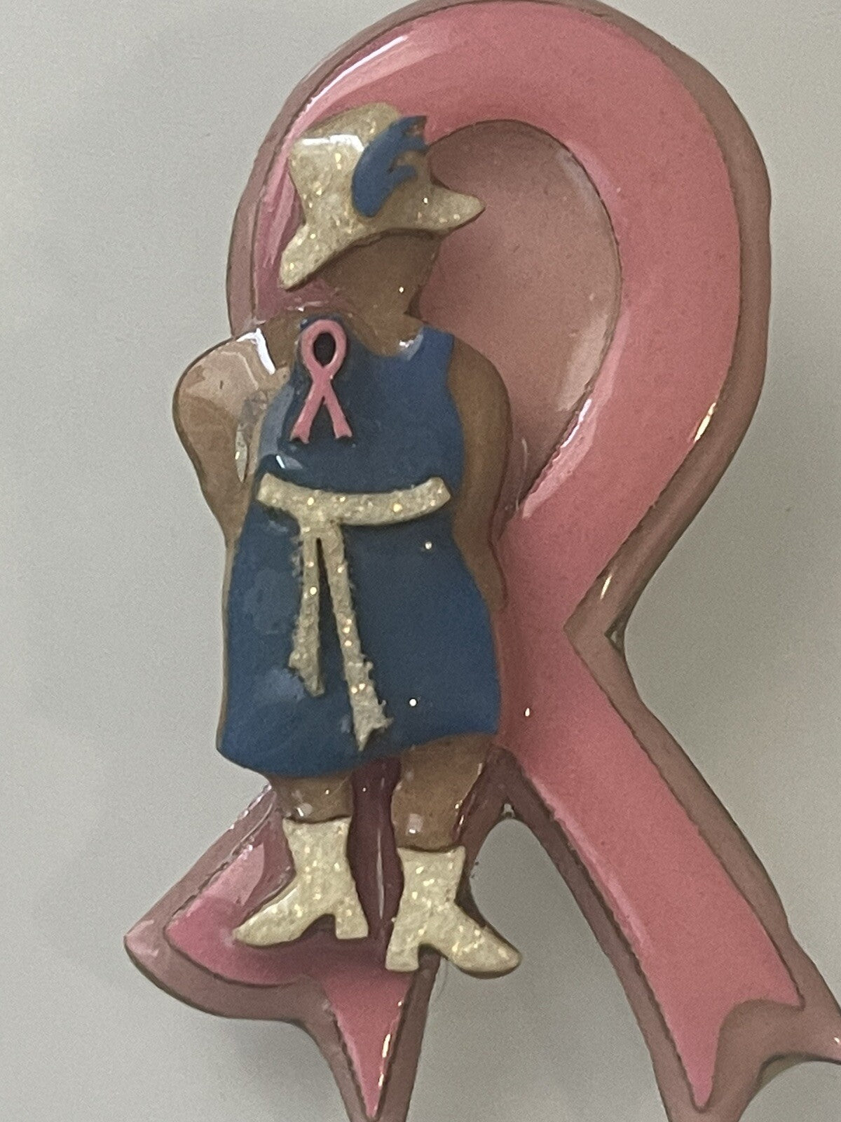 Breast Cancer House Pins By Lucinda Brooch - Sparkly Person Pink Ribbon