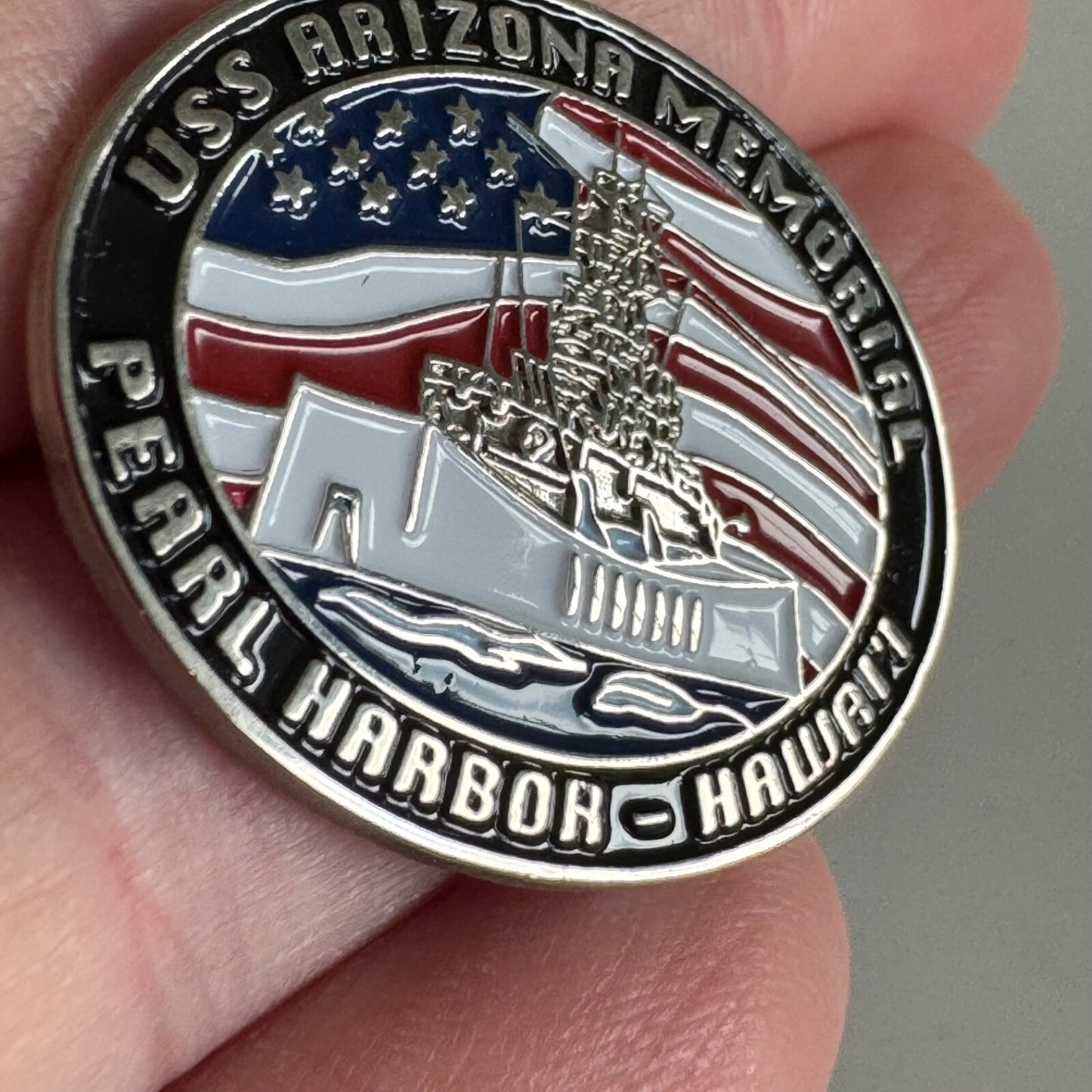 Vintage USS Arizona Memorial Pin – Pearl Harbor Hawaii Enamel Badge