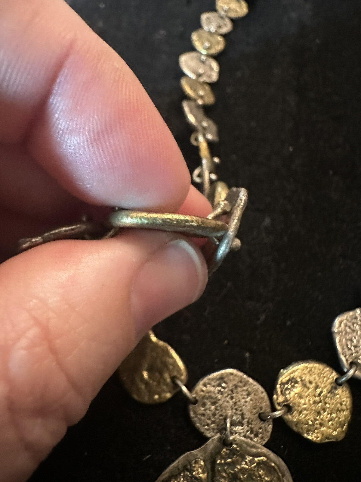 Vintage ANNE DICK Early Unsigned Brutalist Link Necklace Bronze Sterling Clasp