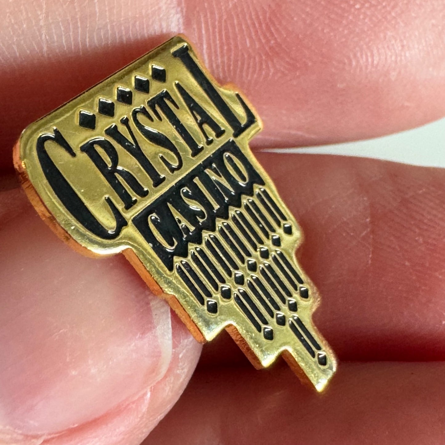 Vintage Crystal Casino Pin – Art Deco Style Gold Black Enamel Fort Gary Winnipeg