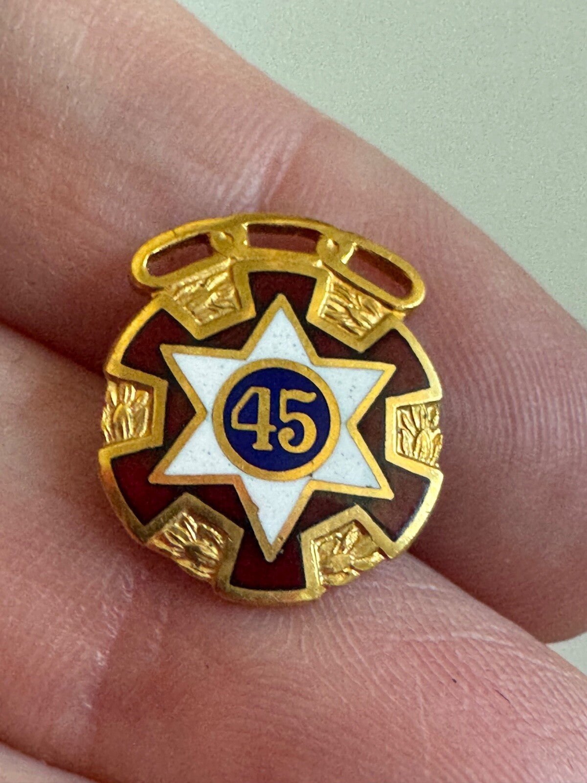 Vintage IOOF 45-Year Service Recognition Star Lapel Pin Tie Tack Odd Fellows