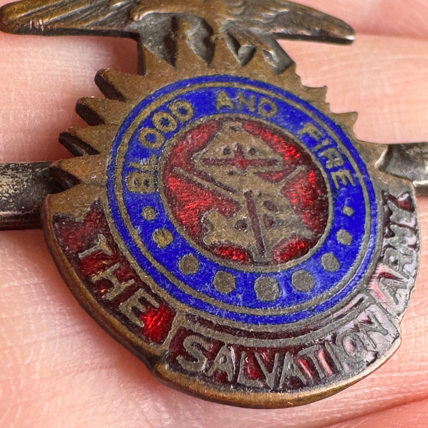 Vintage The Salvation Army Blood and Fire Lapel Pin Brooch OLD C-Clasp