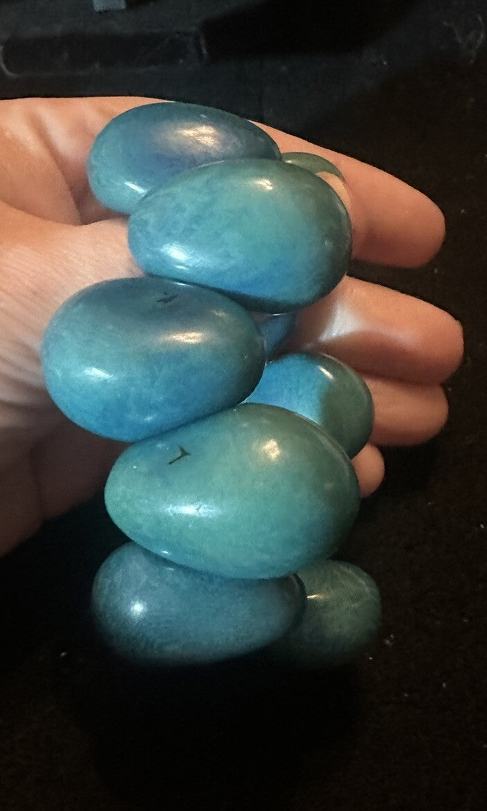 Vintage Organic Tagua Nut Stretch Bracelet | Mallard Blue - Gorgeous!