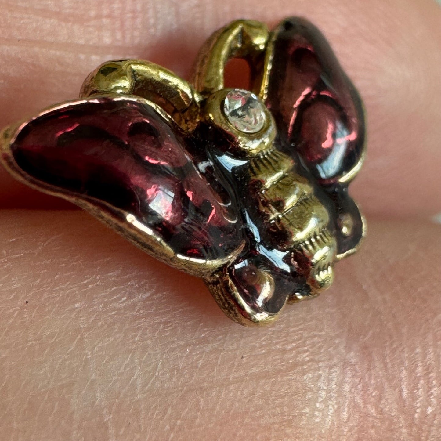 Vtg Liz Claiborne Tiny Enamel Butterfly Pin Brooch Gold Tone Insect Rhinestone
