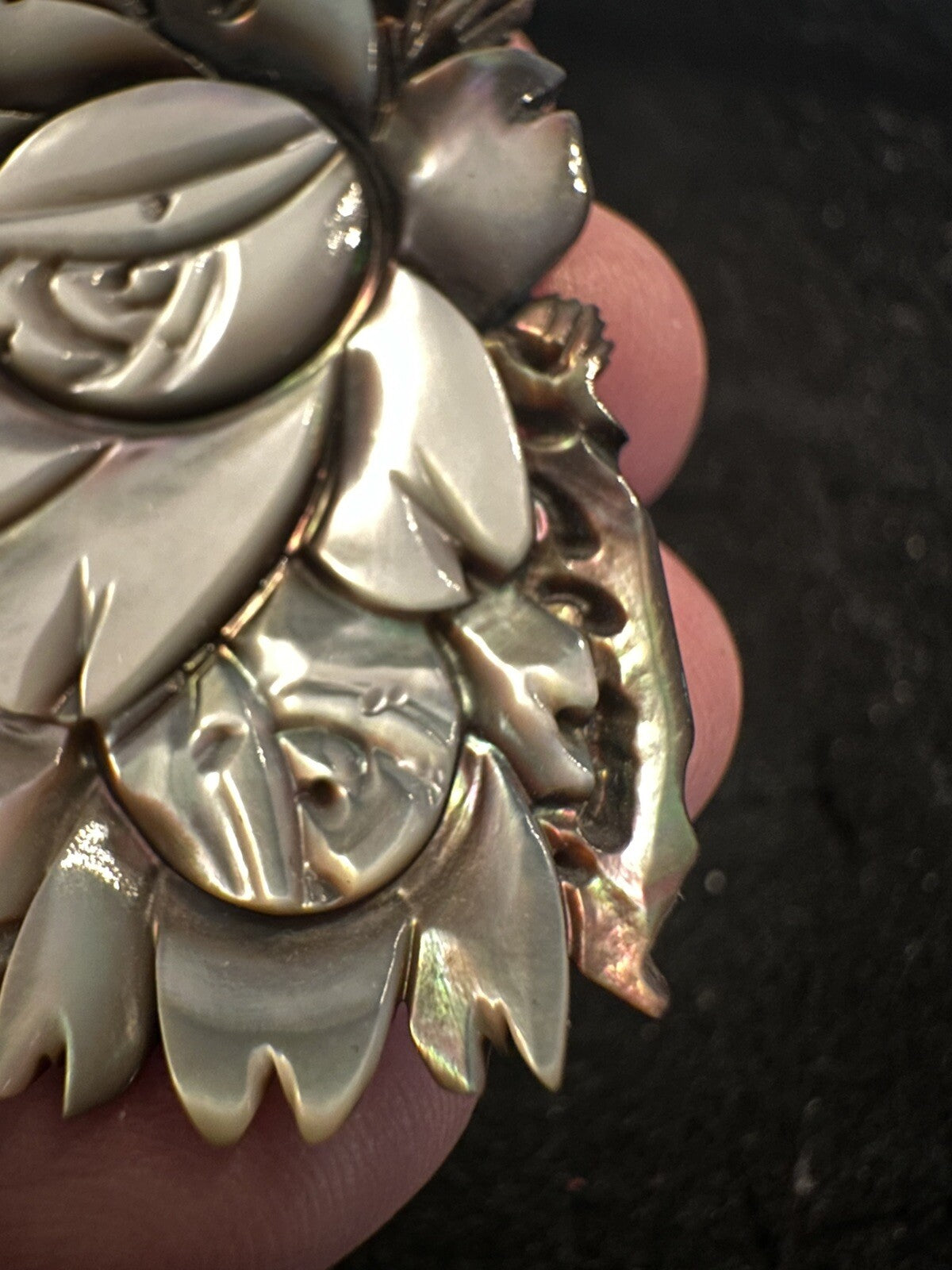 Antique Mother Of Pearl Carved Floral Victorian Brooch Pin - Stunning - Estate