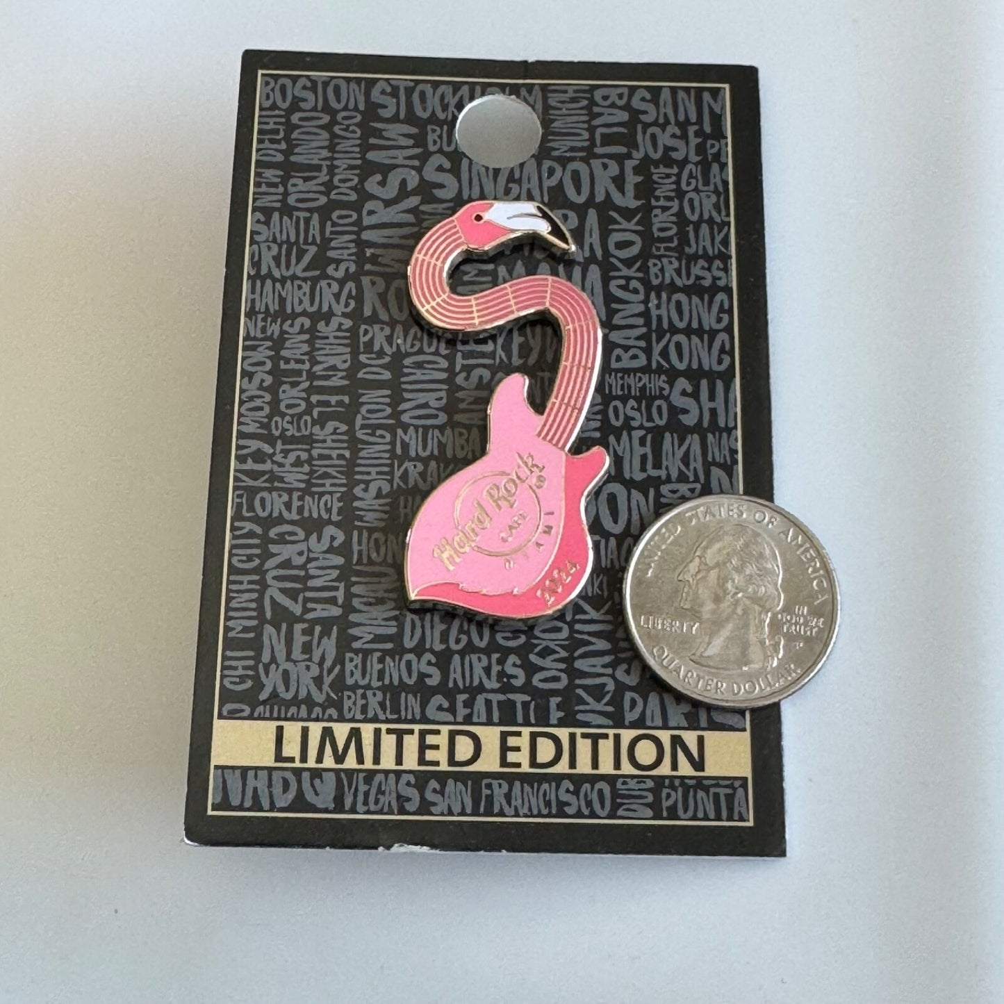 2024 Hard Rock Cafe Miami Flamingo Guitar Limited Edition Pin New on Card