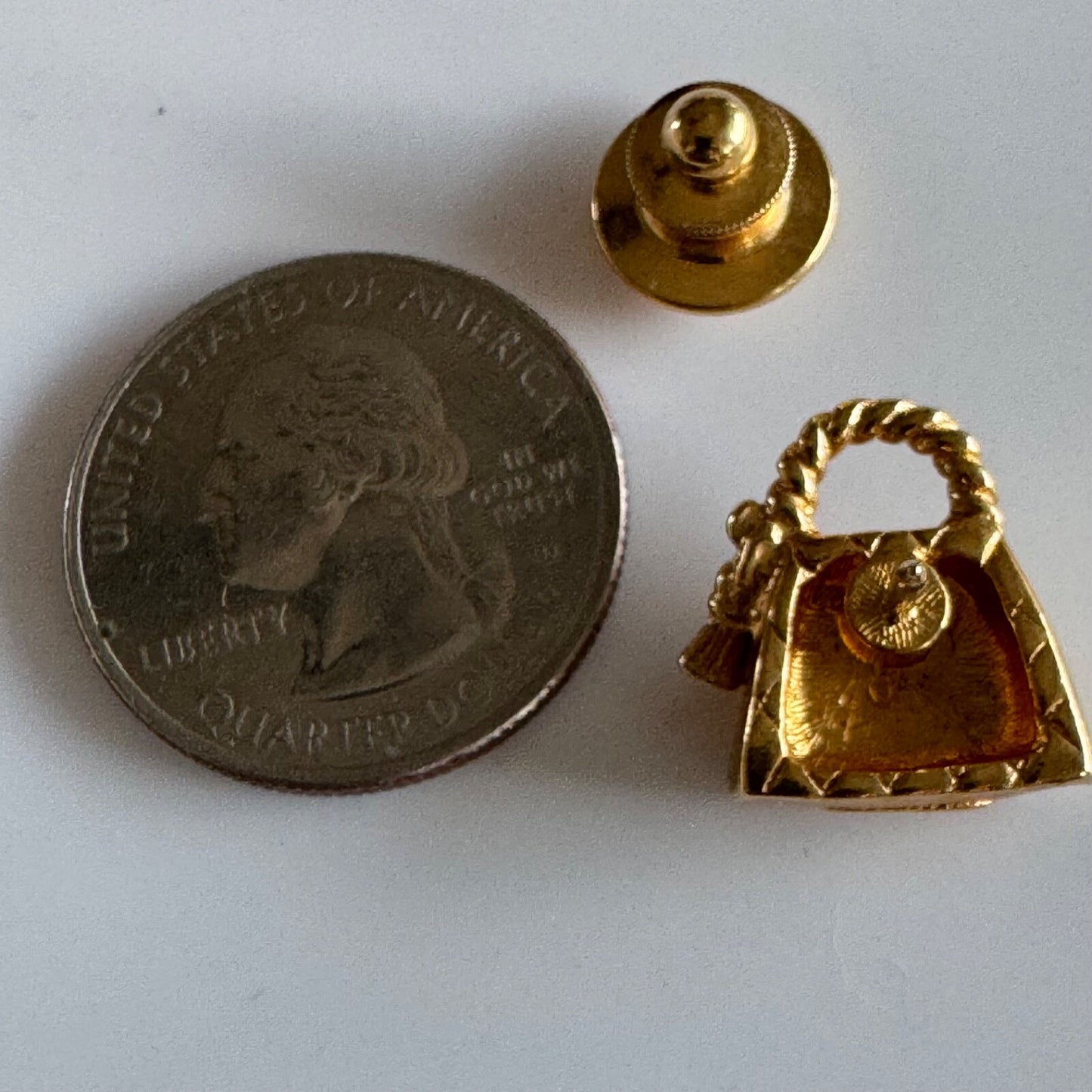 Avon Tiny Purse Scatter Pin Brooch Gold Tone Faux Pearl