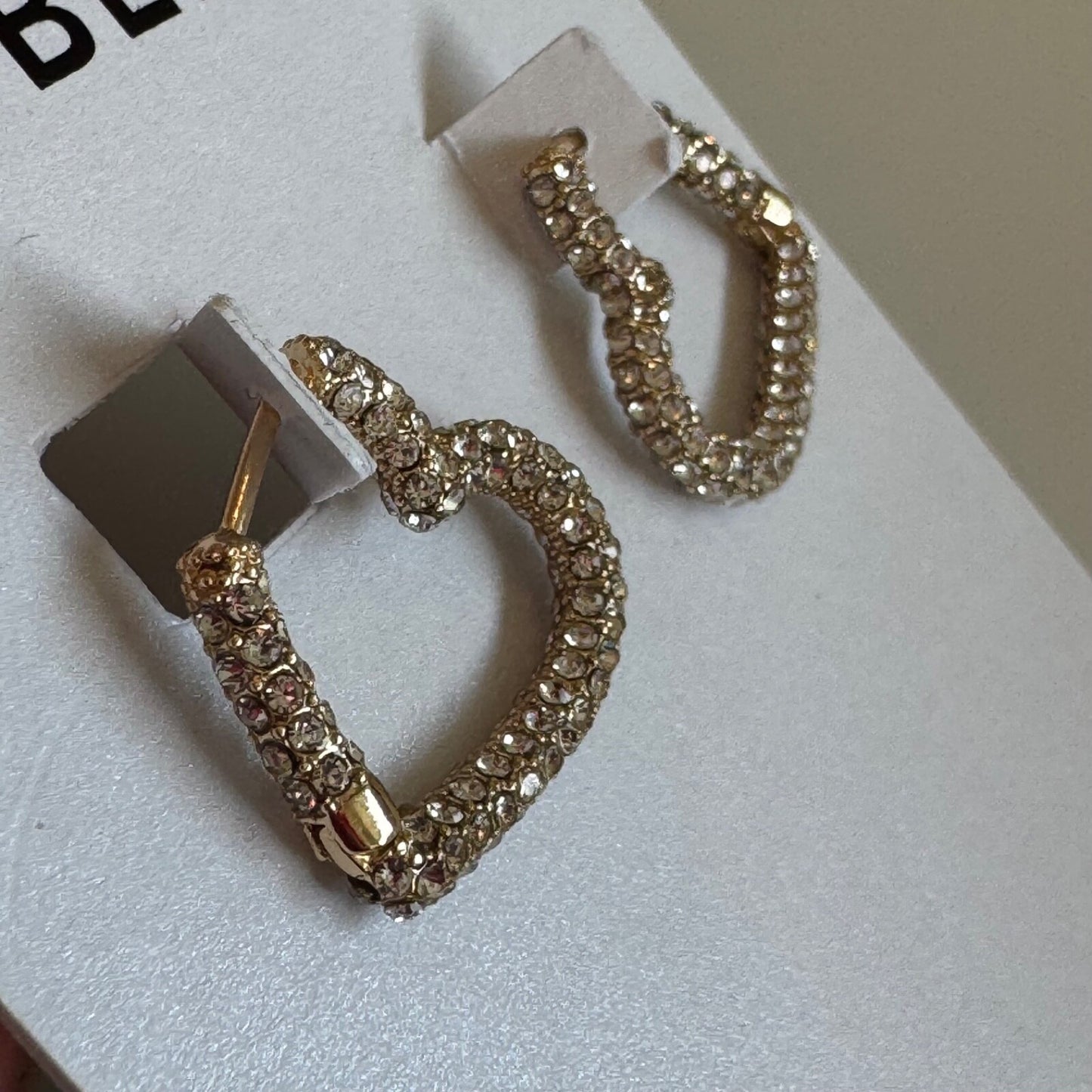 Bauble Bar Velma Pave Heart Hoop Earrings With Crystal New On Card Pierced