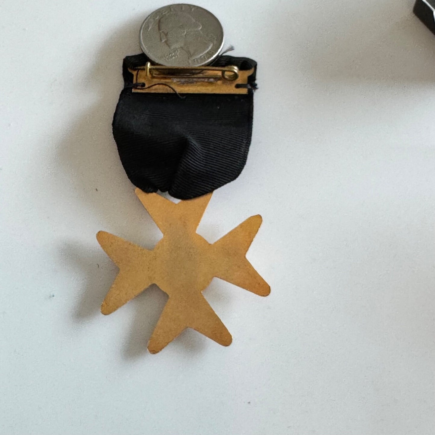 Vintage Knights Templar White & Gold US Eagle Medal Black Ribbon Knight Of Malta