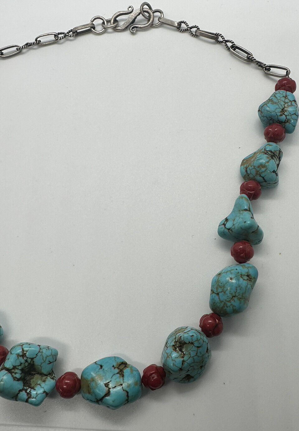 925 STERLING SILVER BLUE TURQUOISE AND RED CORAL NECKLACE