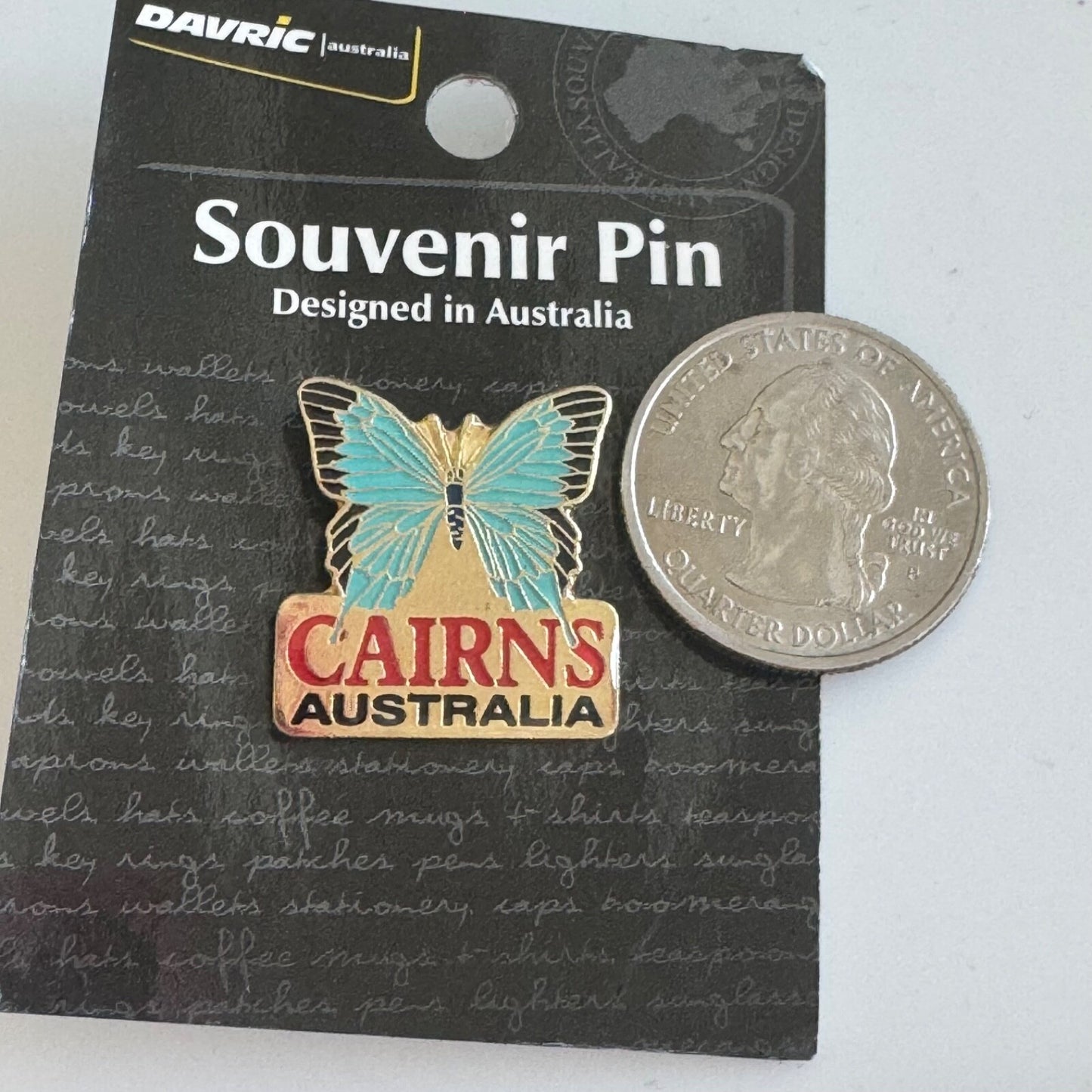 Vintage Cairns Australia Butterfly Souvenir Tourist Lapel Pin New on Card
