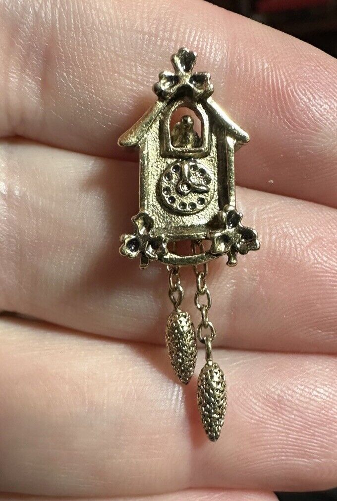AVON - Signed, small Cuckoo Clock Pin - Gold-tone