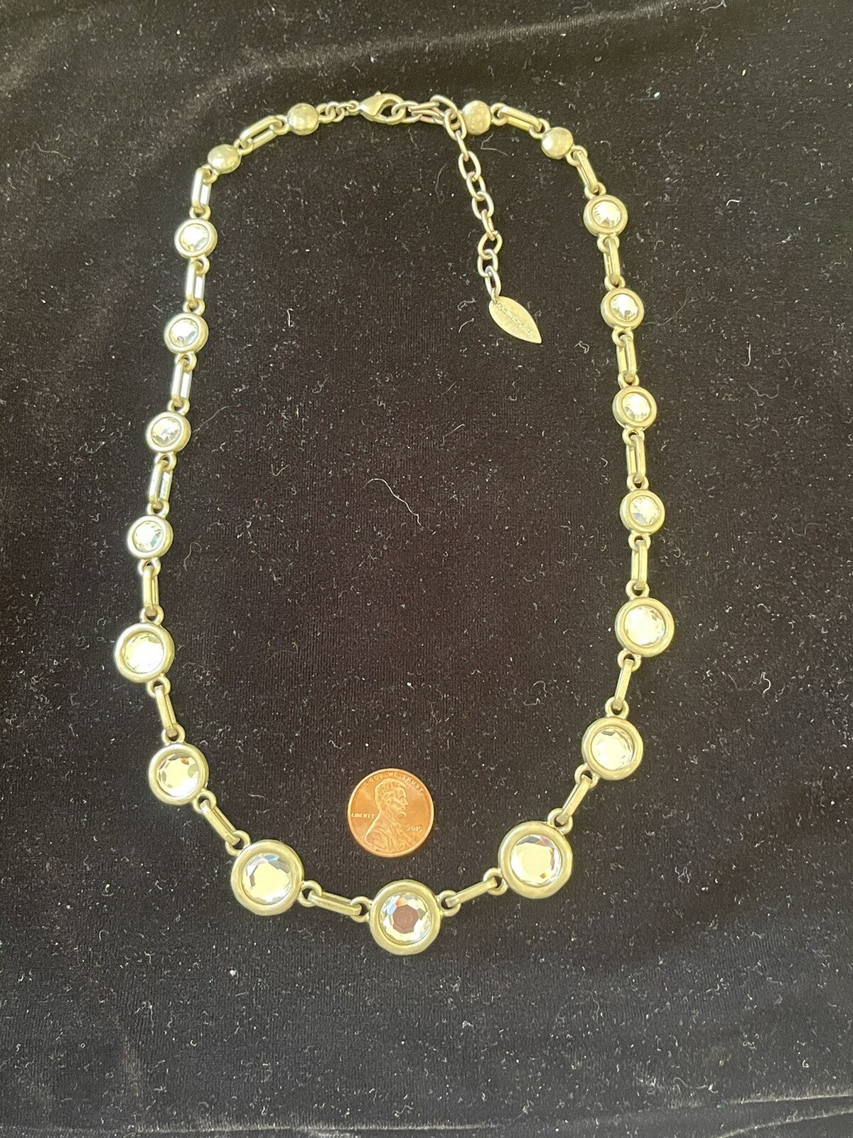 COLDWATER CREEK 24" Muted Goldtone Oval Link Chain Statement Necklace Rhinestone