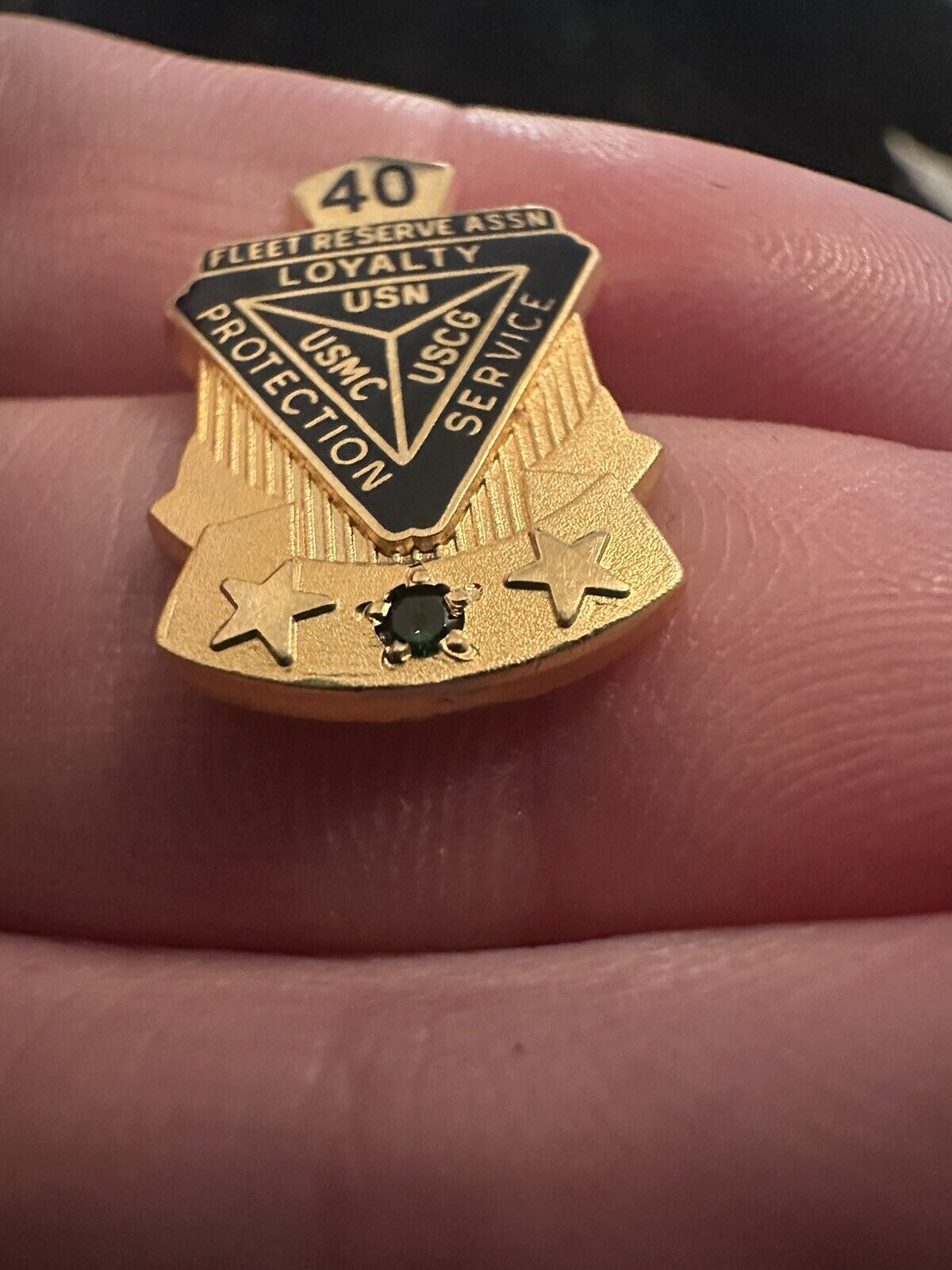40 Year FLEET RESERVE ASSN USMC USN USCG Military Pin Green Jewel