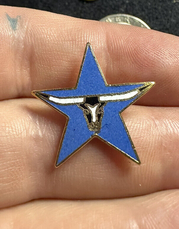 Vintage - Blue Star TEXAS Longhorn Steer Tie Tack Lapel Hat Pin Lone Star Cowboy
